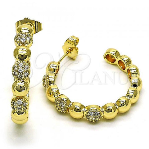 Oro Laminado Medium Hoop, Gold Filled Style with White Micro Pave, Polished, Golden Finish, 02.210.0783.30