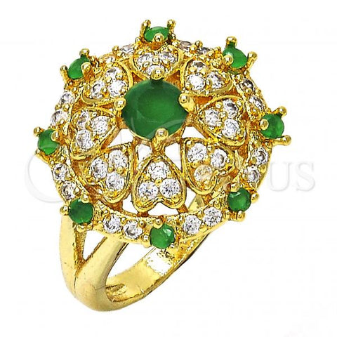 Oro Laminado Multi Stone Ring, Gold Filled Style Heart Design, with Green and White Cubic Zirconia, Polished, Golden Finish, 01.266.0022.1.07 (Size 7)