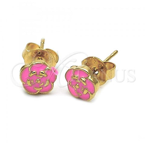 Oro Laminado Stud Earring, Gold Filled Style Flower Design, Pink Enamel Finish, Golden Finish, 02.64.0401 *PROMO*