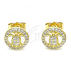 Oro Laminado Stud Earring, Gold Filled Style Turtle Design, with White Micro Pave, Polished, Golden Finish, 02.156.0550