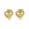 Oro Laminado Stud Earring, Gold Filled Style Mom and Heart Design, with White Micro Pave, Polished, Golden Finish, 02.342.0070