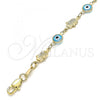 Oro Laminado Fancy Bracelet, Gold Filled Style Evil Eye and Hand of God Design, Turquoise Resin Finish, Golden Finish, 03.326.0007.3.08