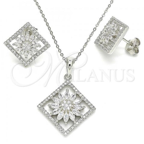 Oro Laminado Earring and Pendant Adult Set, Gold Filled Style Flower Design, with White Cubic Zirconia and White Crystal, Polished, Golden Finish, 10.286.0032