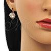 Oro Laminado Leverback Earring, Gold Filled Style Heart Design, with Champagne and White Crystal, Polished, Golden Finish, 02.122.0111.3