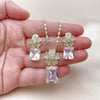 Oro Laminado Earring and Pendant Adult Set, Gold Filled Style Flower Design, with White Cubic Zirconia and White Micro Pave, Polished, Golden Finish, 10.196.0190
