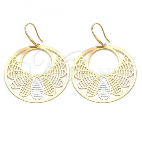 Oro Laminado Dangle Earring, Gold Filled Style Diamond Cutting Finish, Two Tone, 5.092.002