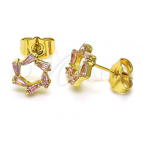 Oro Laminado Stud Earring, Gold Filled Style with Pink Cubic Zirconia, Polished, Golden Finish, 02.210.0747.1