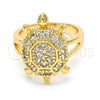 Oro Laminado Multi Stone Ring, Gold Filled Style Turtle Design, with White Cubic Zirconia, Polished, Golden Finish, 01.210.0063.08 (Size 8)