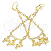 Oro Laminado Long Earring, Gold Filled Style Dolphin and Rolo Design, Polished, Golden Finish, 02.32.0550