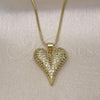 Oro Laminado Pendant Necklace, Gold Filled Style Heart and Box Design, with White Micro Pave, Polished, Golden Finish, 04.341.0118.1.18