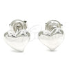Sterling Silver Stud Earring, Heart Design, Polished, Rhodium Finish, 02.369.0019