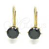 Oro Laminado Leverback Earring, Gold Filled Style with Black Cubic Zirconia, Polished, Golden Finish, 5.128.075.1