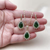 Oro Laminado Earring and Pendant Adult Set, Gold Filled Style Cluster and Teardrop Design, with Green and White Cubic Zirconia, Polished, Golden Finish, 10.196.0194