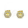 Oro Laminado Stud Earring, Gold Filled Style with White Micro Pave, Polished, Golden Finish, 02.156.0646