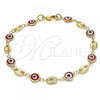 Oro Laminado Fancy Bracelet, Gold Filled Style Evil Eye Design, Red Resin Finish, Golden Finish, 03.326.0012.1.08