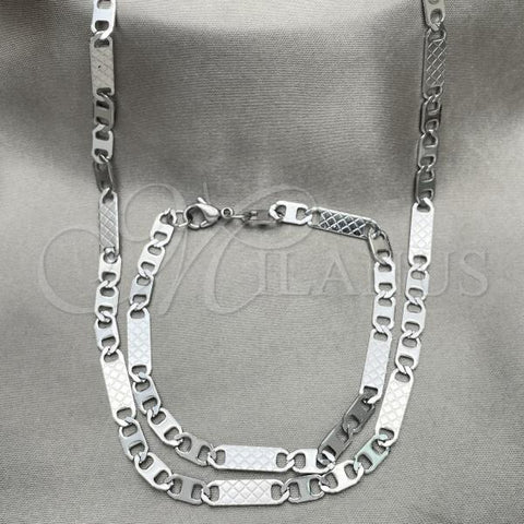 Stainless Steel Necklace and Bracelet, Mariner Design, Diamond Cutting Finish, Steel Finish, 04.113.0054.24