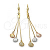 Oro Laminado Long Earring, Gold Filled Style Shell Design, Diamond Cutting Finish, Tricolor, 5.076.002