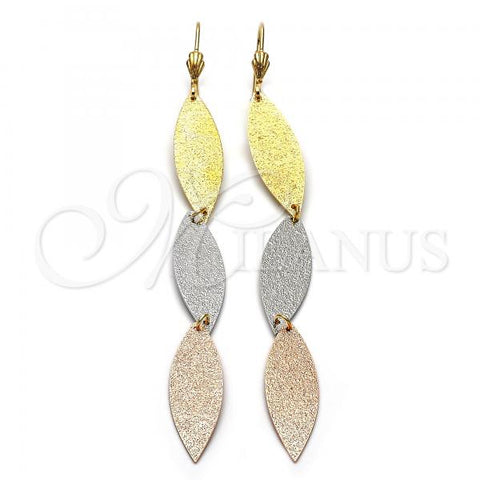 Oro Laminado Long Earring, Gold Filled Style Leaf Design, Matte Finish, Tricolor, 5.094.012