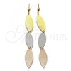 Oro Laminado Long Earring, Gold Filled Style Leaf Design, Matte Finish, Tricolor, 5.094.012