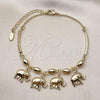 Oro Laminado Charm Anklet , Gold Filled Style Elephant Design, Polished, Golden Finish, 03.383.0001.10