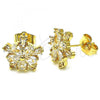 Oro Laminado Stud Earring, Gold Filled Style Flower Design, with White Cubic Zirconia, Polished, Golden Finish, 02.283.0047