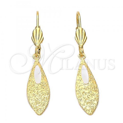 Oro Laminado Dangle Earring, Gold Filled Style Leaf Design, Matte Finish, Golden Finish, 5.081.009