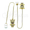Oro Laminado Threader Earring, Gold Filled Style Owl Design, with Multicolor and White Micro Pave, Polished, Golden Finish, 02.210.0812.1