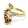 Oro Laminado Multi Stone Ring, Gold Filled Style Peacock Design, with Garnet and White Cubic Zirconia, Polished, Golden Finish, 01.365.0004.07 (Size 7)
