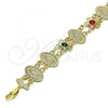 Oro Laminado Fancy Bracelet, Gold Filled Style Guadalupe and Flower Design, with Multicolor Crystal, Polished, Golden Finish, 03.351.0139.08