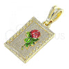 Oro Laminado Fancy Pendant, Gold Filled Style Flower Design, Polished, Tricolor, 05.351.0082.1
