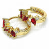 Oro Laminado Huggie Hoop, Gold Filled Style with Garnet and White Cubic Zirconia, Polished, Golden Finish, 02.266.0042.15