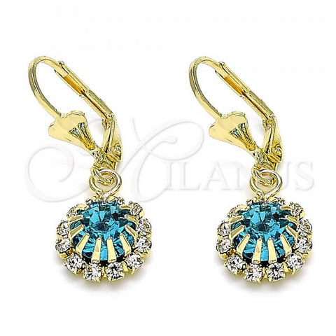 Oro Laminado Leverback Earring, Gold Filled Style with Blue Topaz and White Crystal, Polished, Golden Finish, 02.122.0113.8