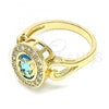 Oro Laminado Multi Stone Ring, Gold Filled Style with Blue Topaz and White Cubic Zirconia, Polished, Golden Finish, 01.210.0120.2.07