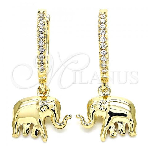 Oro Laminado Huggie Hoop, Gold Filled Style Elephant Design, with White Cubic Zirconia, Polished, Golden Finish, 02.63.2669.20