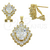 Oro Laminado Earring and Pendant Adult Set, Gold Filled Style with Cubic Zirconia, Golden Finish, 5.055.001