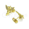 Oro Laminado Stud Earring, Gold Filled Style Angel Design, with White Micro Pave, Polished, Golden Finish, 02.156.0642