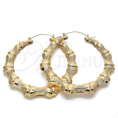 Oro Laminado Extra Large Hoop, Gold Filled Style Hollow and Bamboo Design, Polished, Golden Finish, 02.170.0275.80