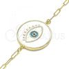 Oro Laminado Fancy Bracelet, Gold Filled Style Evil Eye Design, White Enamel Finish, Golden Finish, 03.313.0039.07