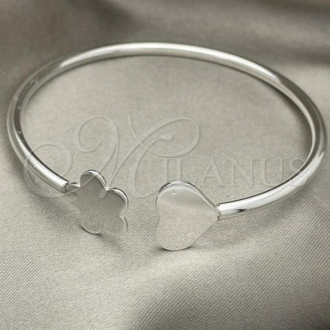 Sterling Silver Individual Bangle, Heart Design, Polished, Silver Finish, 07.409.0007