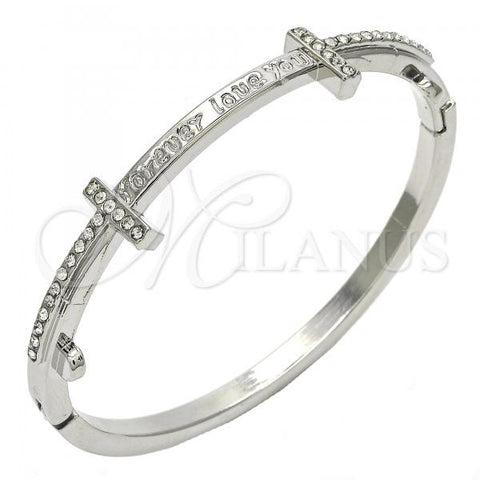 Rhodium Plated Individual Bangle, Love Design, with White Crystal, Polished, Rhodium Finish, 07.252.0065.1.04 (04 MM Thickness, Size 4 - 2.25 Diameter)