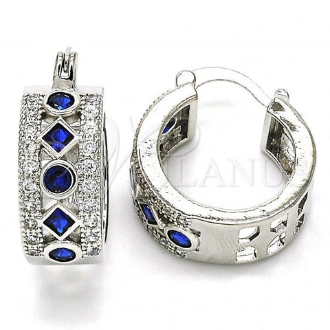 Rhodium Plated Small Hoop, with Sapphire Blue and White Cubic Zirconia, Polished, Rhodium Finish, 02.210.0284.7.20
