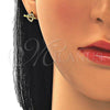 Oro Laminado Stud Earring, Gold Filled Style Heart Design, with White Cubic Zirconia, Polished, Golden Finish, 02.344.0032