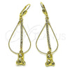 Oro Laminado Long Earring, Gold Filled Style Teddy Bear Design, with Cubic Zirconia, Golden Finish, 5.116.015