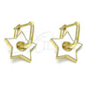 Oro Laminado Huggie Hoop, Gold Filled Style Star Design, White Enamel Finish, Golden Finish, 02.362.0003.12