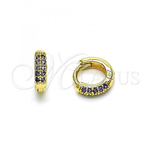 Oro Laminado Huggie Hoop, Gold Filled Style with Amethyst Micro Pave, Polished, Golden Finish, 02.195.0111.3.10