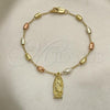 Oro Laminado Bracelet Rosary, Gold Filled Style Guadalupe Design, Polished, Tricolor, 03.351.0021.08