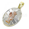 Oro Laminado Religious Pendant, Gold Filled Style Santa Muerte Design, Diamond Cutting Finish, Tricolor, 05.380.0123