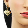 Oro Laminado Dangle Earring, Gold Filled Style Chunky and Hollow Design, Polished, Golden Finish, 02.341.0215