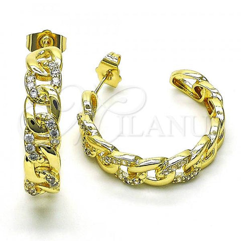 Oro Laminado Medium Hoop, Gold Filled Style Pave Cuban Design, Polished, Golden Finish, 02.210.0801.30