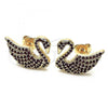 Oro Laminado Stud Earring, Gold Filled Style Swan Design, with Ruby Micro Pave, Polished, Golden Finish, 02.26.0290.2